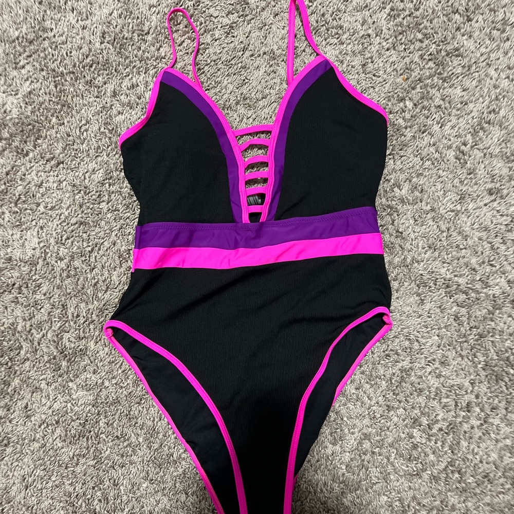 Super Cute Black and Pink One Piece Swimsuit